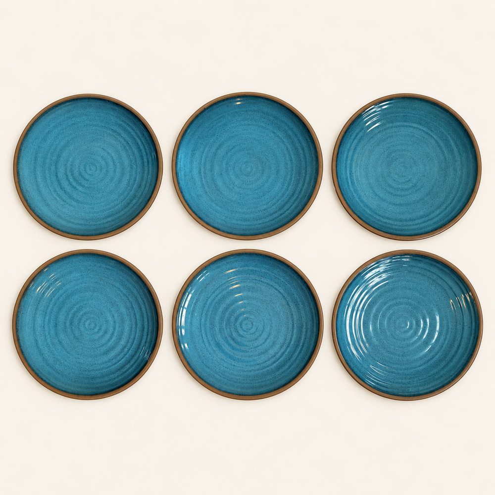 Crate & Barrel Caprice Aqua Lagoon Melamine Dinner Plates Set of 6 10.5"